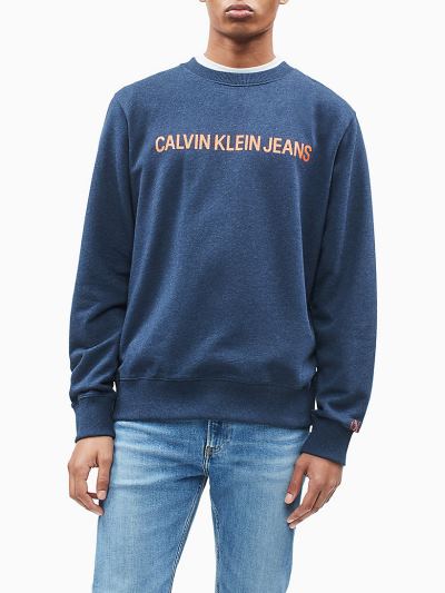 Calvin Klein Ruhák HU907893 | Calvin Klein Logo Férfi Pulóver Kék / Narancssárga